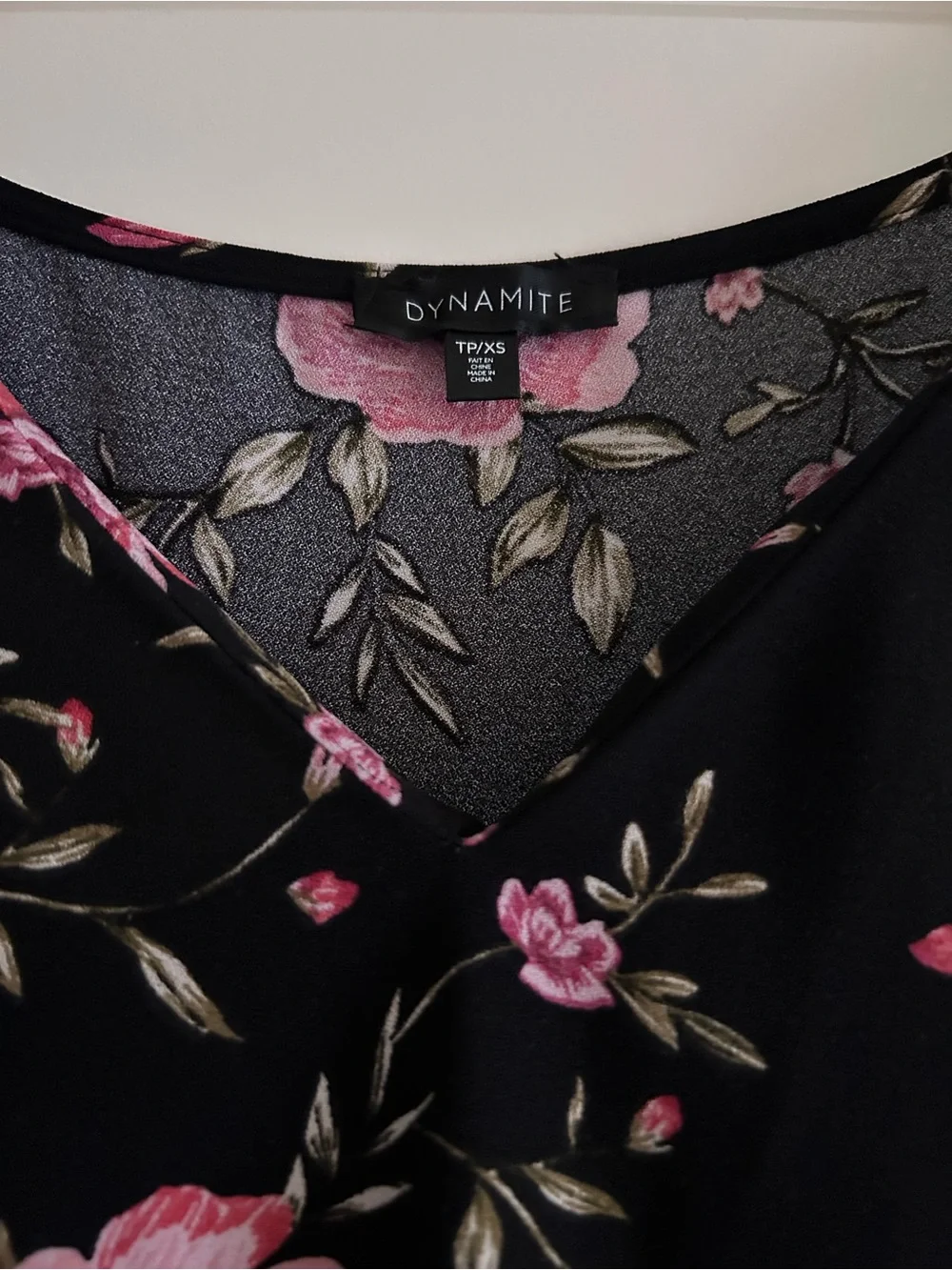 Dynamite Black Long-Sleeve V-Neck Dress with Pink Rose Print - Picture 3 of 3